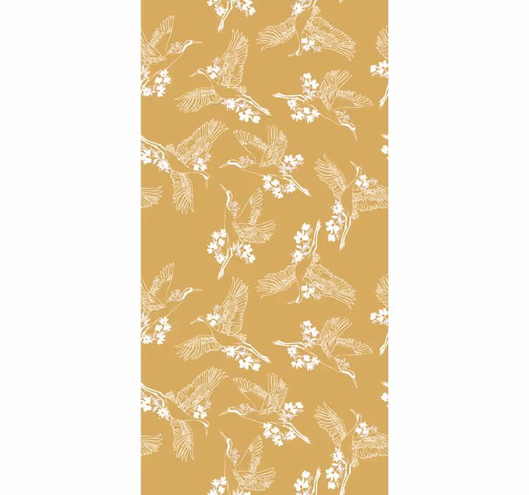Papier peint beige fleurs et oiseaux japonais - TenStickers