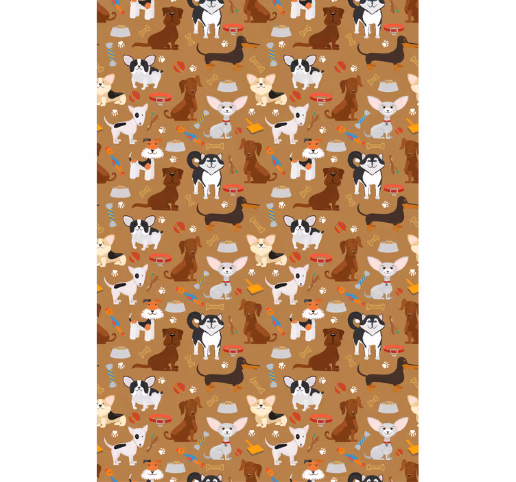 Papier peint marron motif de différents chiens mignons - TenStickers