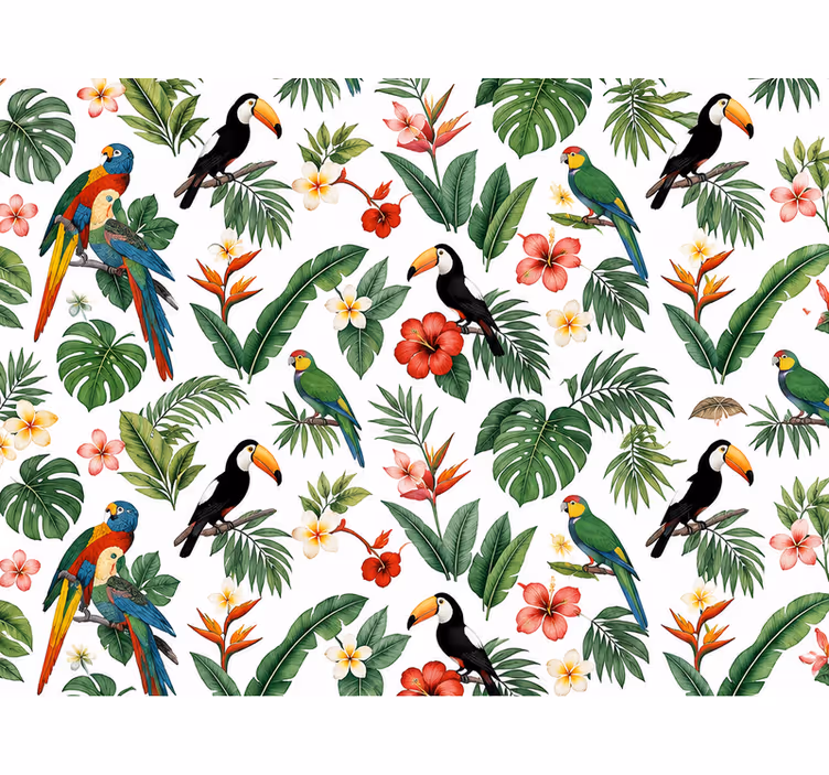 Papier peint feuillage perroquet toucan palmier - TenStickers