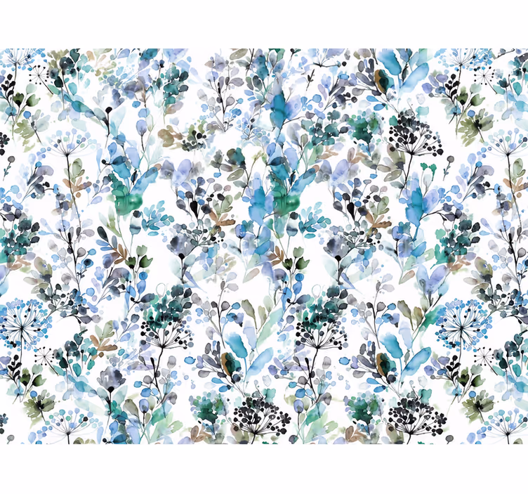 Papier peint feuillage fleurs bleues confortables - TenStickers