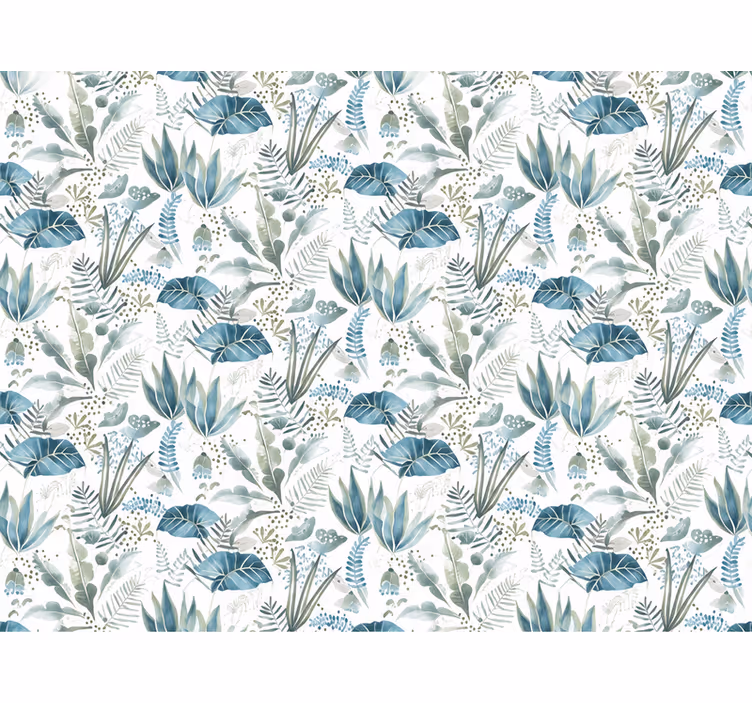 Papier peint feuillage jardin floral bleu - TenStickers