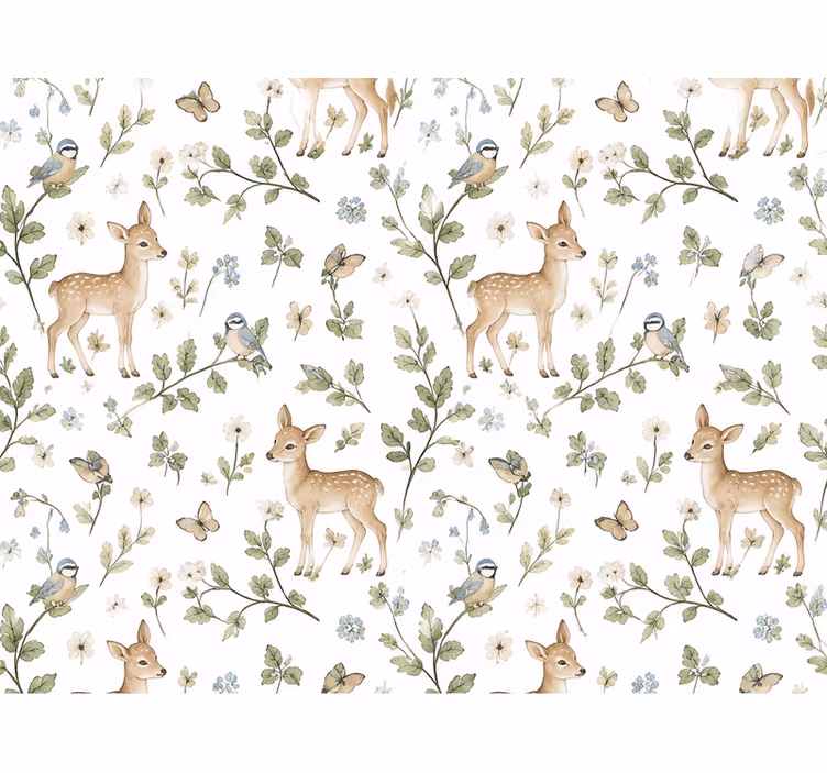 Papier peint chambre bébé cerfs et plantes - TenStickers