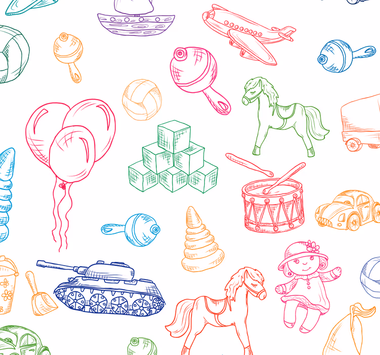 Papier peint chambre enfant modèle de jouets multicolores - TenStickers