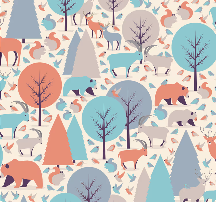 Papier peint enfants avec des animaux et des arbres - TenStickers