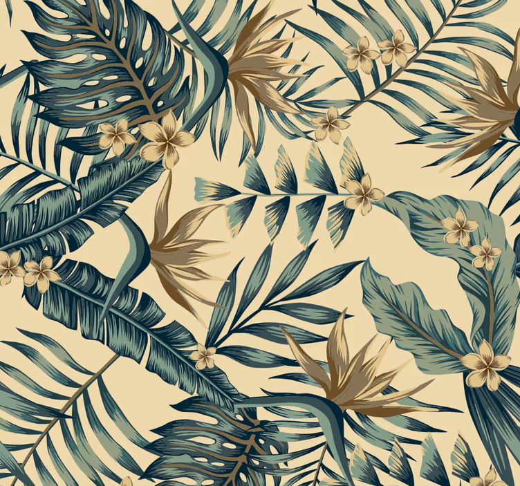 Papier peint fleur feuilles tropicales - TenStickers