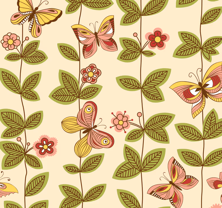 Feuilles sur papier peint papillon - TenStickers