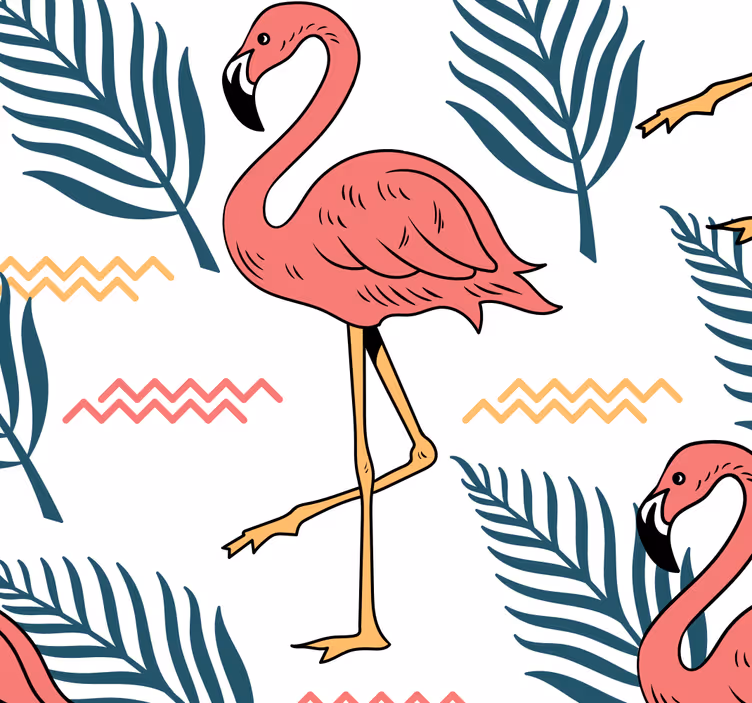 Feuilles tropicales avec des flamants roses papier pein - TenStickers