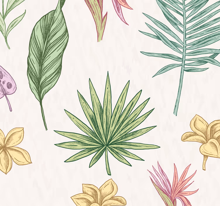 Papier peint fleur Fleurs et palmiers - TenStickers