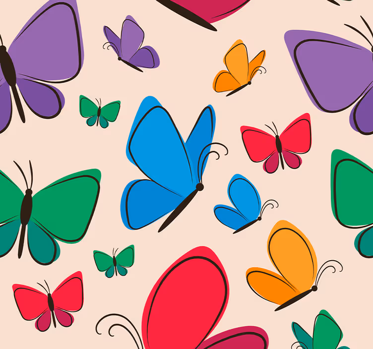 Papier peint papillons motif coloré sur fond beige - TenStickers
