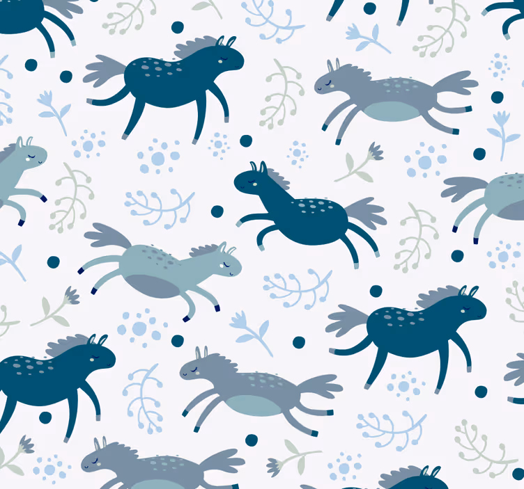 Papier peint chevaux poulains bleus en train de courir - TenStickers
