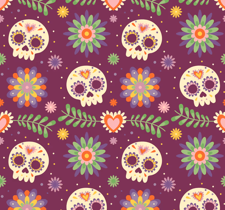 Papier peint halloween motif floral de crâne rustique - TenStickers