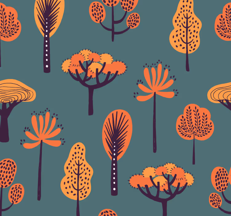 Papier peint arbres motifs botaniques stylisés - TenStickers