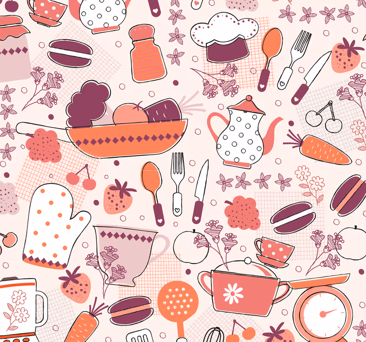 Papier peint cuisine ustensiles gastronomie - TenStickers