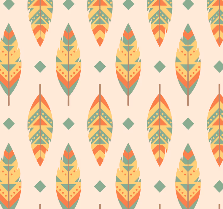 Papier peint vintage plumes multicolores - TenStickers