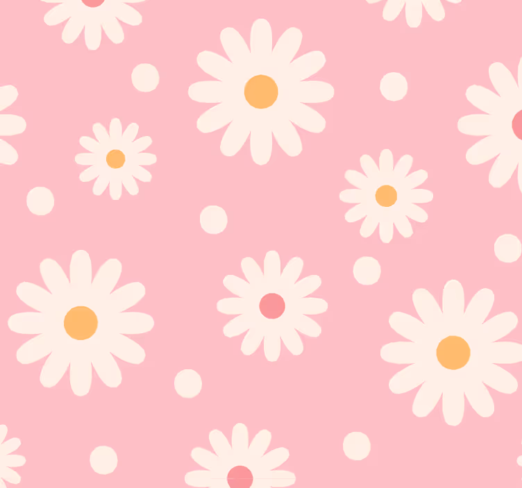 Papier peint Marguerites vintage avec fond rose - TenStickers