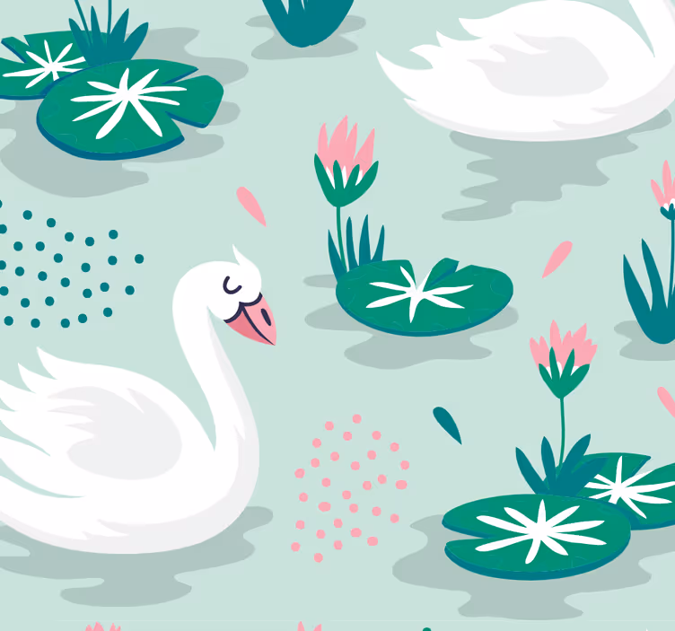  Papier peint cygnes et nénuphar - TenStickers