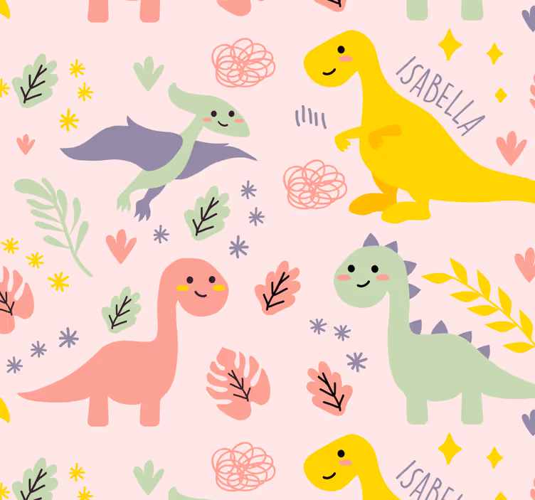 Papier peint chambre bébé motif ludique de dinosaures - TenStickers