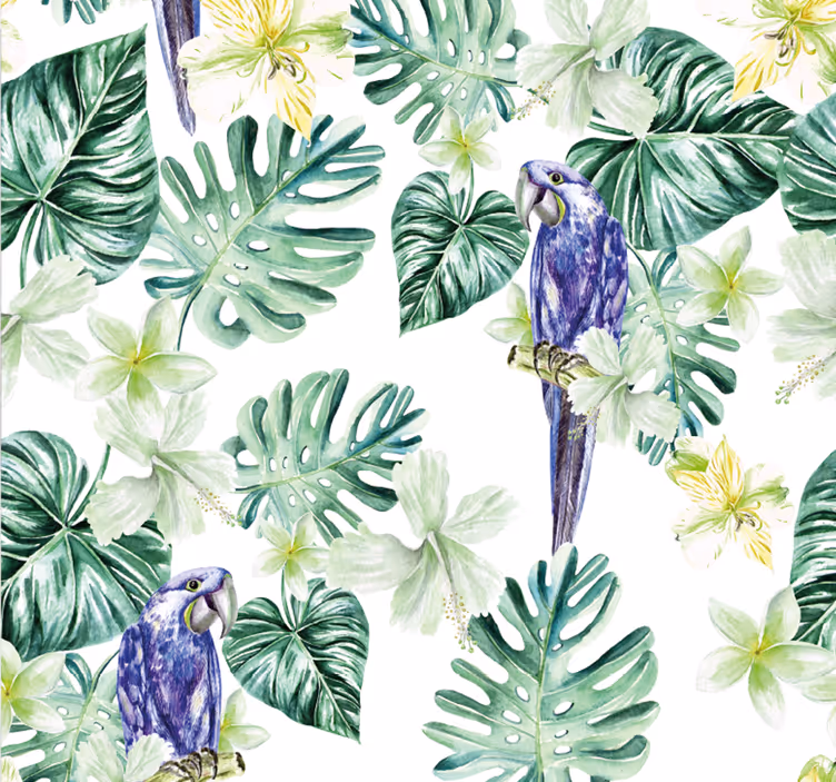 Papier peint perroquets flore tropicale  - TenStickers