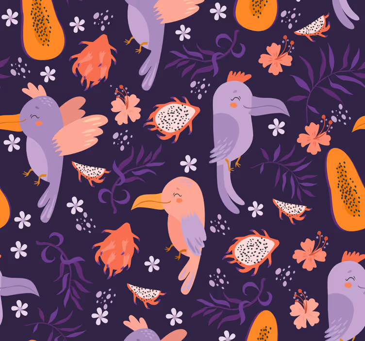 Papier peint perroquets sur fond tropical violet - TenStickers