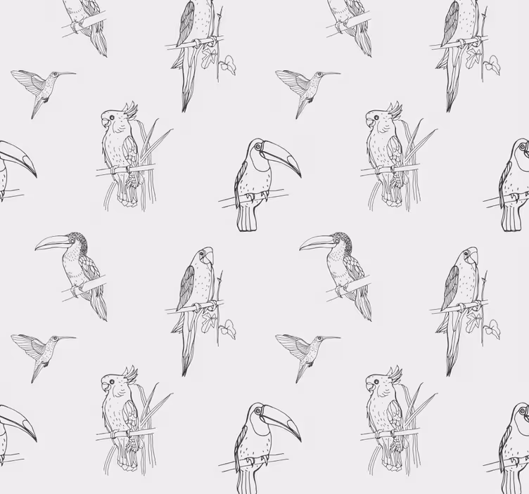 Papier peint perroquet croquis d'oiseaux tropicaux - TenStickers