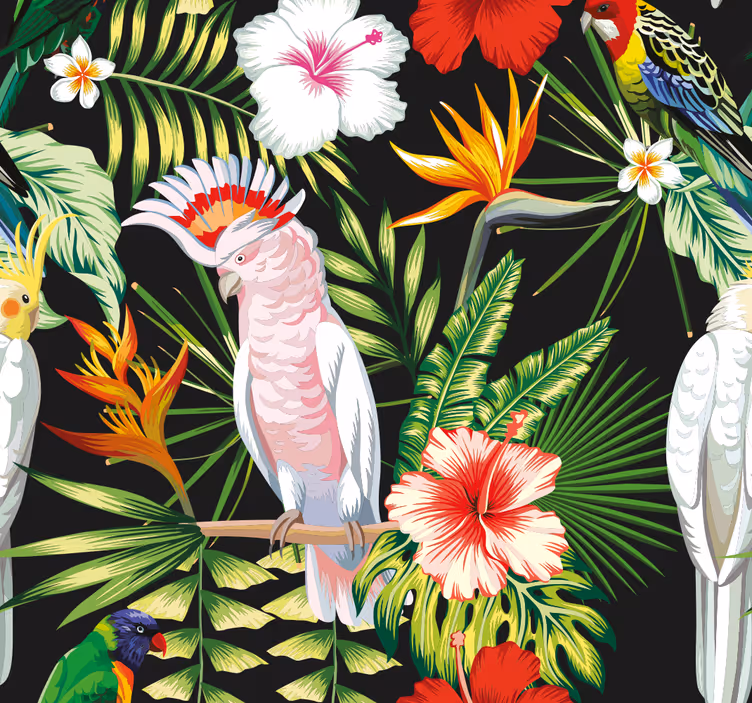Papier peint perroquets sur fond tropical - TenStickers