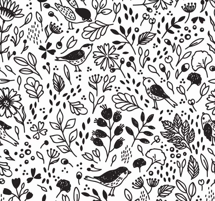 Papier peint animaux Oiseaux sur bois noir et blanc - TenStickers