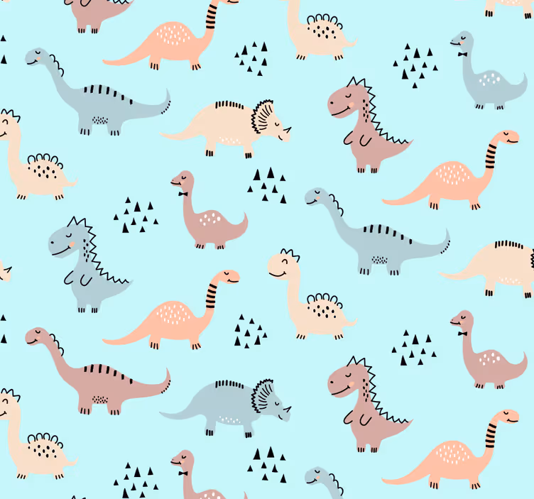Papier peint Bleu dinosaures jaunes et verts - TenStickers