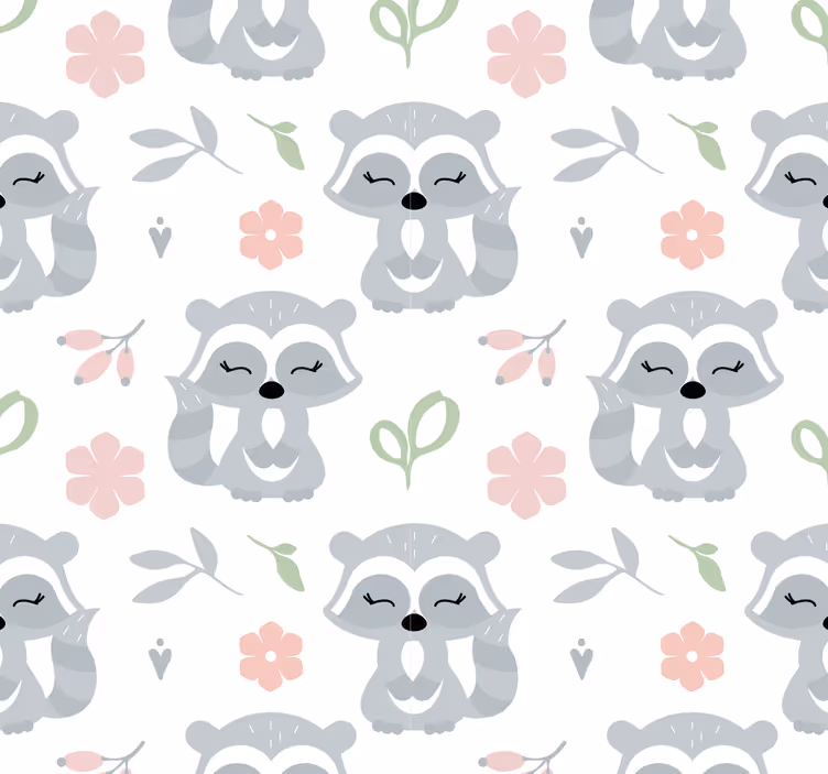 Papier peint animaux Ratons laveurs et feuilles - TenStickers