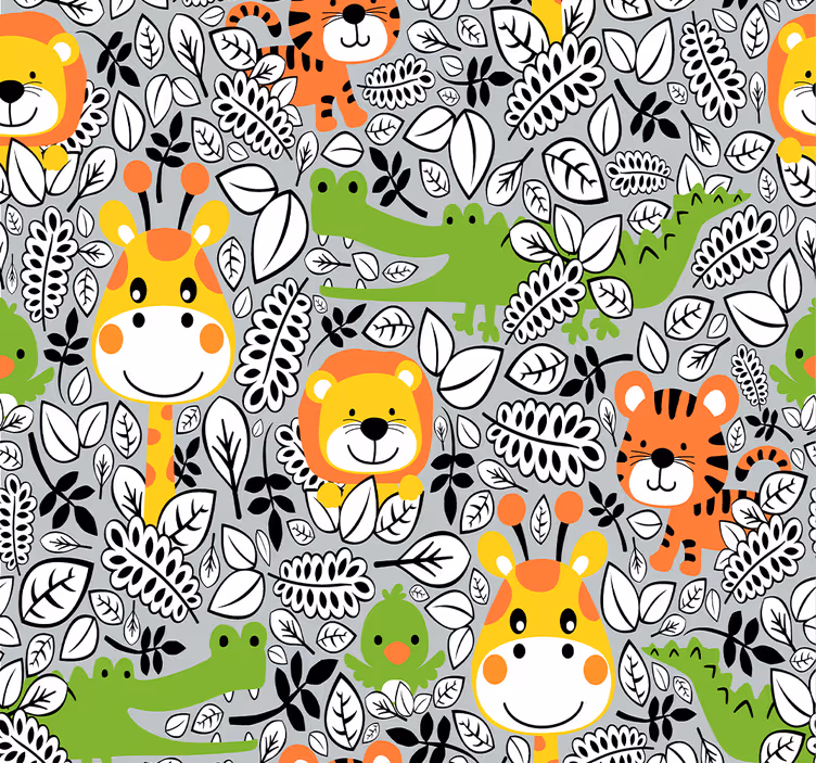 Papier peint enfant Amis de la jungle grise - TenStickers