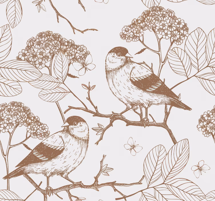 Papier peint oiseaux décor branches oiseaux - TenStickers