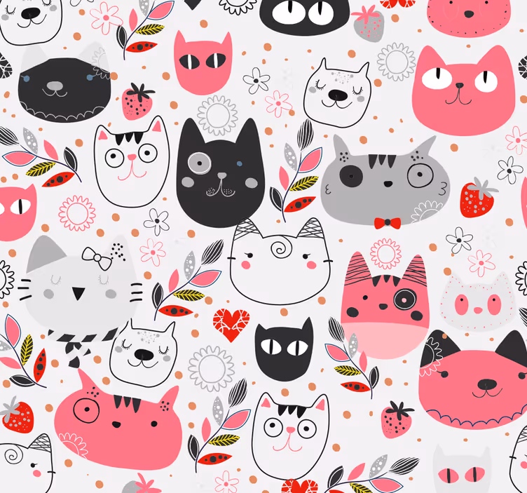 Papier peint motif chat motifs de chats ludiques - TenStickers