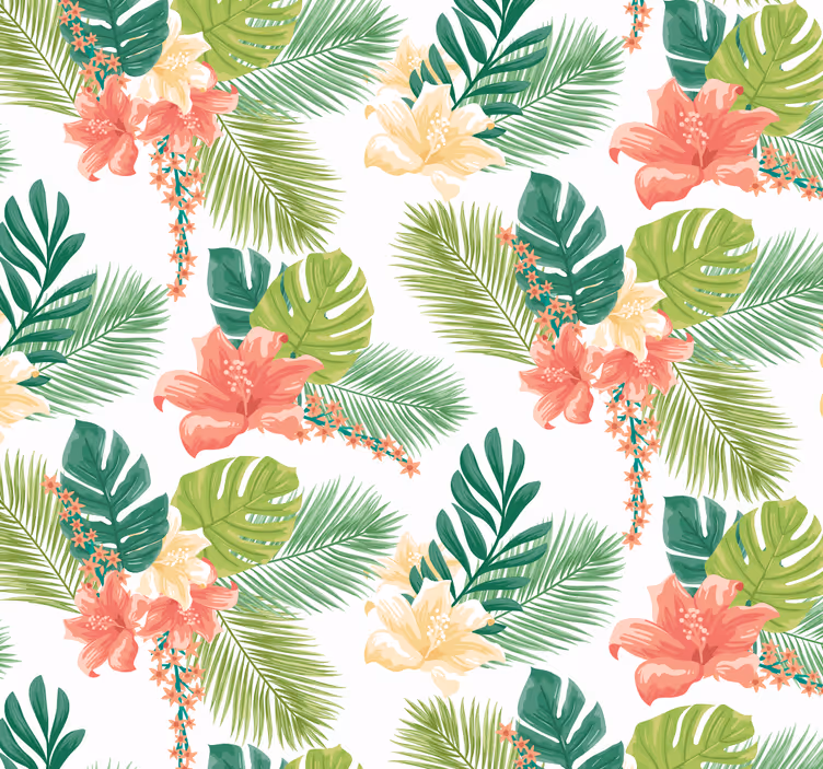 Papier peint nature Monstera bohème avec fleur rose - TenStickers