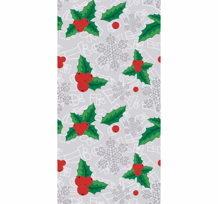 Papier peint Noël motif de houx festif - TenStickers