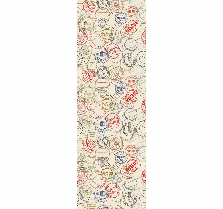 Papier peint pays collage de timbres de voyage - TenStickers