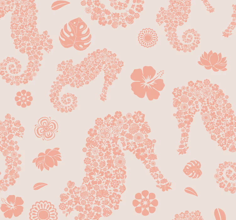 Papier peint animaux motif floral hippocampe - TenStickers