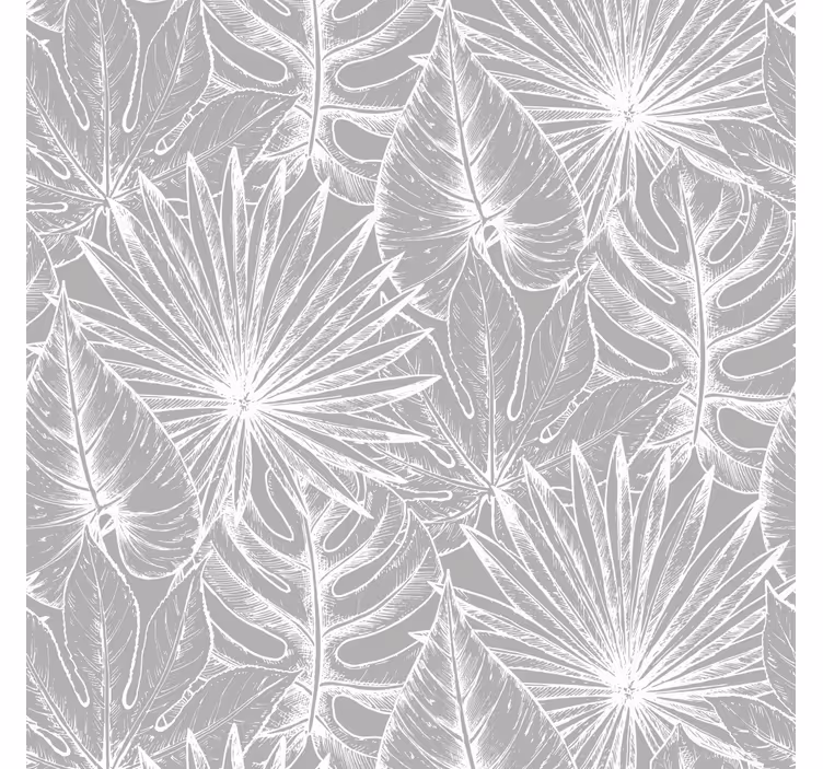 Papier peint feuillage motif tropical gris et blanc - TenStickers