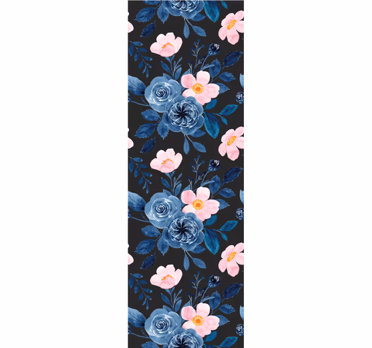 Papier peint fleur  bleu et rose sur fond noir - TenStickers