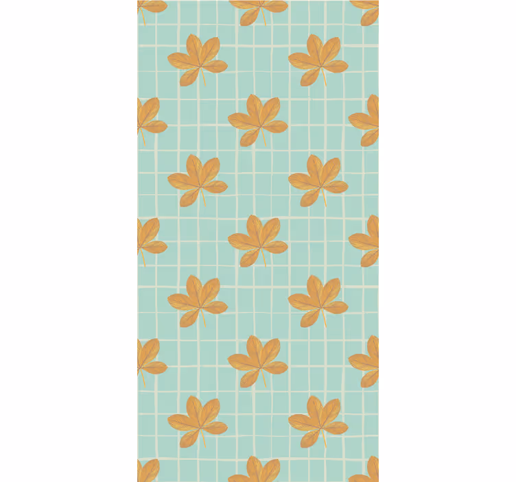 Papier peint floral motif de carrés et feuilles d'automne - TenStickers