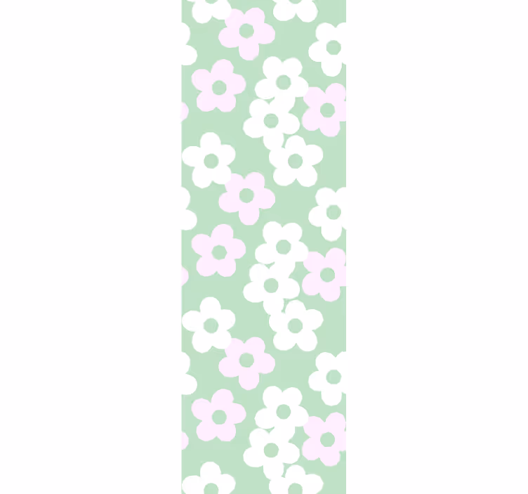 Papier peint vert avec fleurs blanches et roses - TenStickers