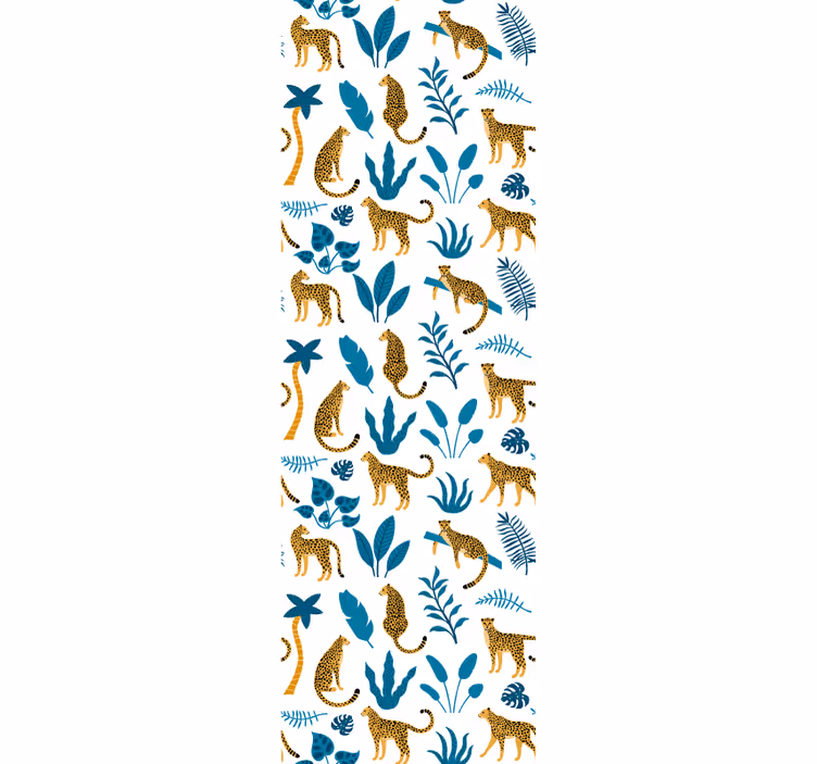 Papier peint animaux motif de léopards et flore bleue - TenStickers