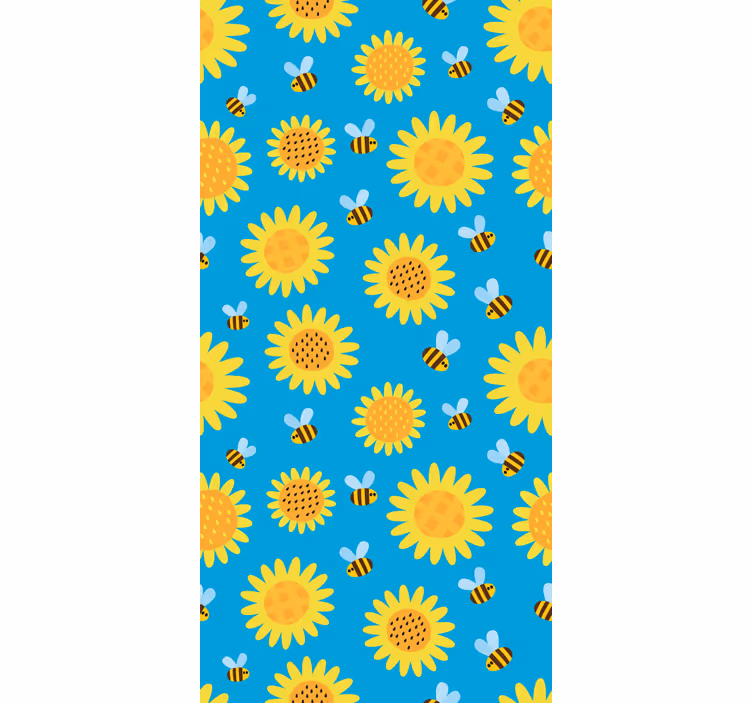 Papier peint floral motif de tournesols et abeilles - TenStickers