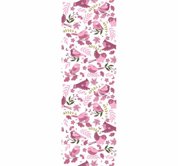 Papier peint pour entrée Oiseau sur une branche de fleurs roses - TenStickers