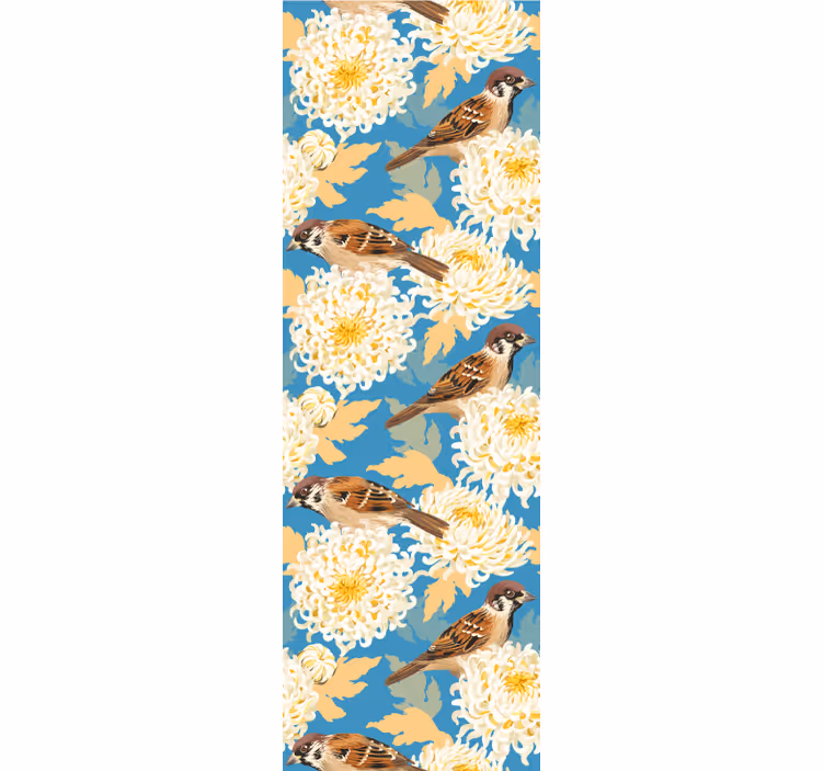 Papier peint oiseaux moineaux chrysanthèmes - TenStickers