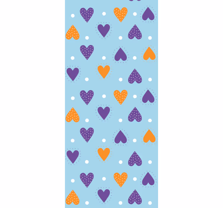 Papier peint enfant Coeurs violets et orange sur bleu - TenStickers