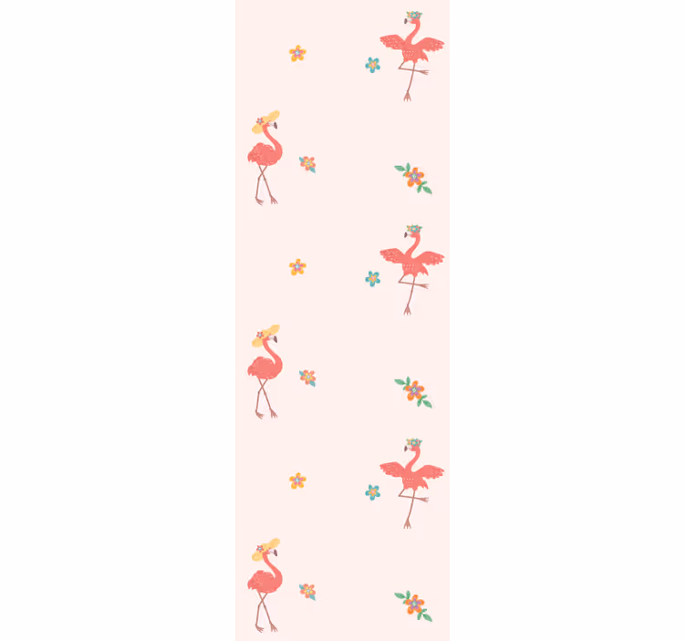 Papier peint moderne Flamants roses avec chapeaux et fleurs - TenStickers