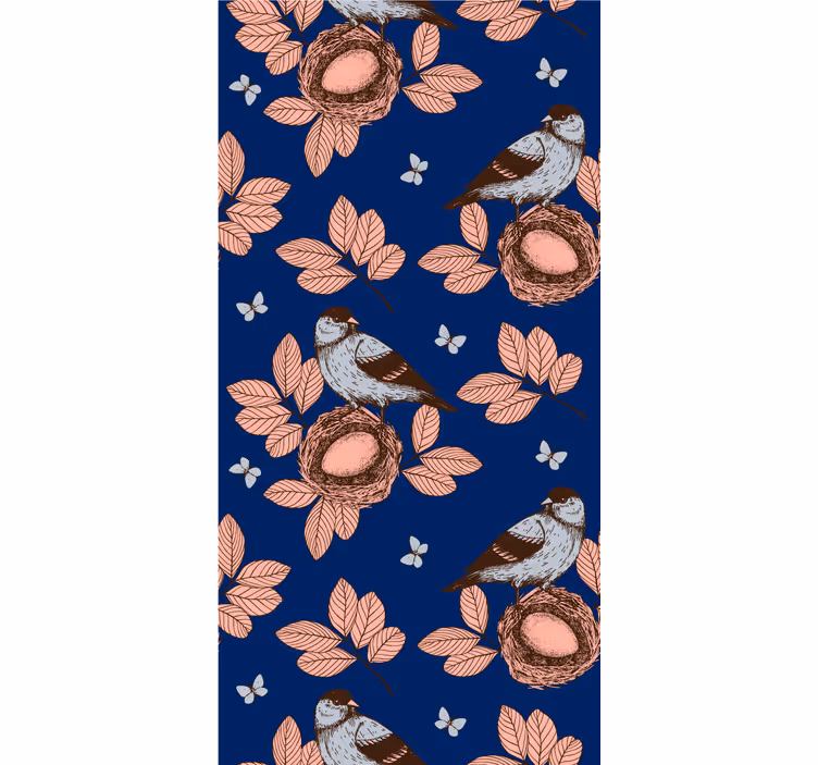 Papier peint oiseaux nids et feuilles - TenStickers