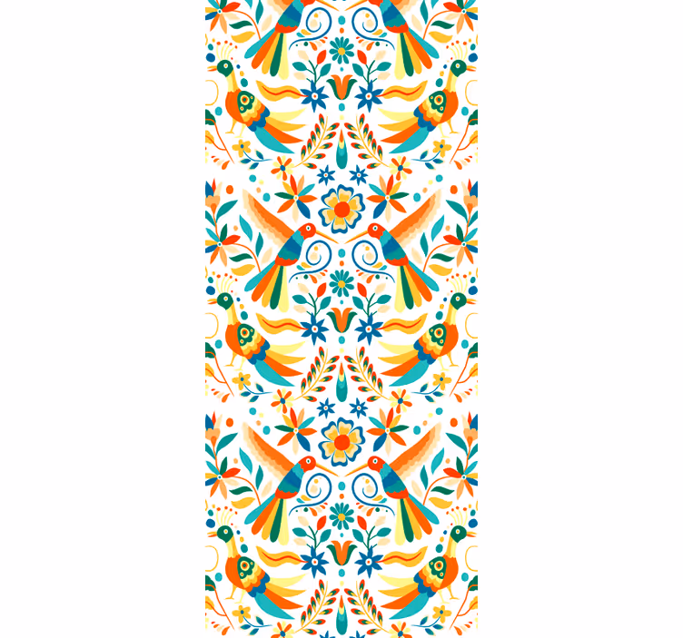 Papier peint fleuri Animaux de fleurs mexicains - TenStickers