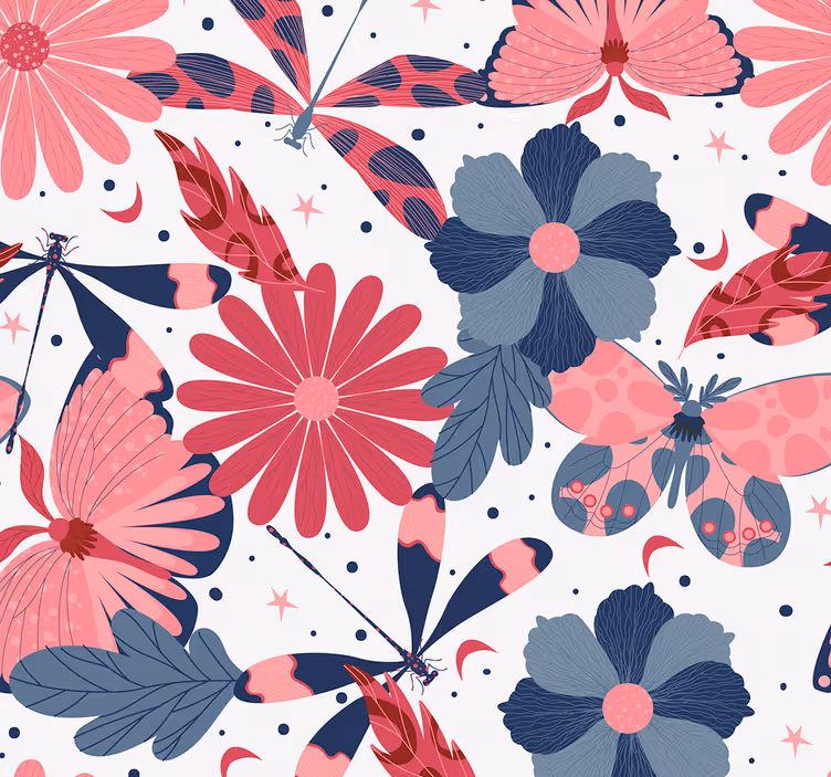 Papier peint floral motif papillon rose - TenStickers