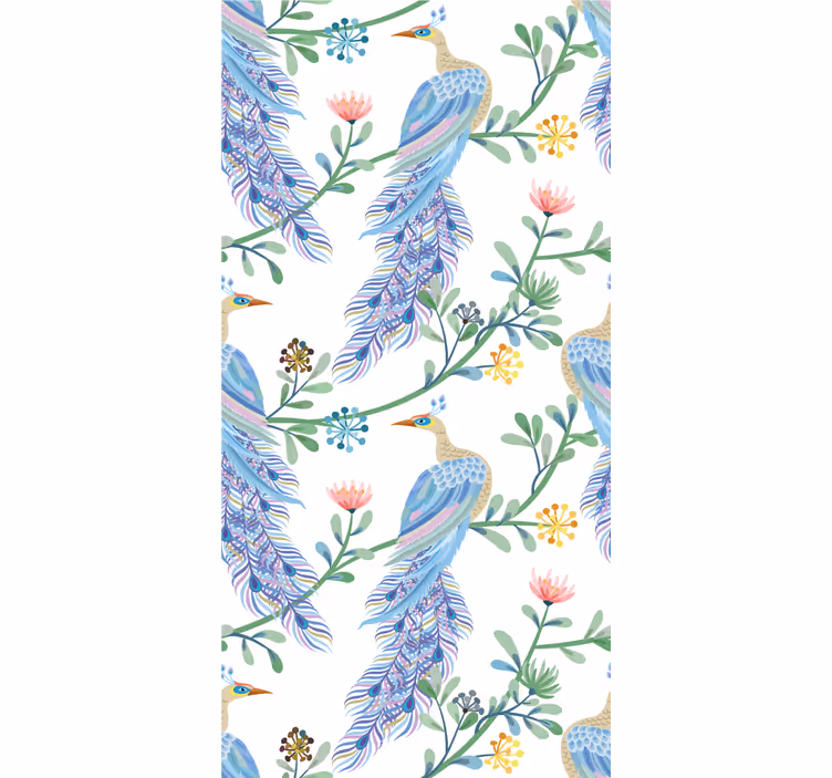 Papier peint oiseaux élégant motif à plumes bleues - TenStickers