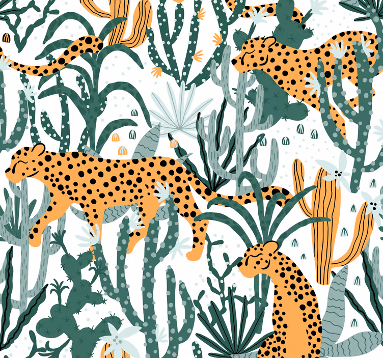 Papier peint léopards léopard et plantes - TenStickers